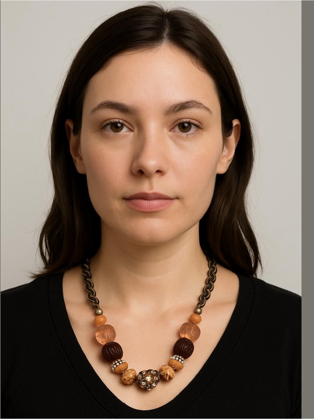 Brown and Peach Crystal and Bead Necklace